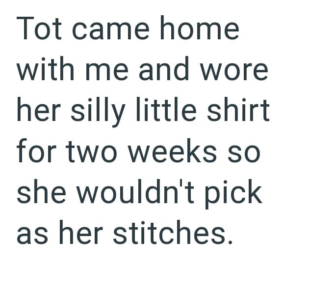 Tot came home with me and wore her silly little shirt for two weeks so she wouldn't pick as her stitches.