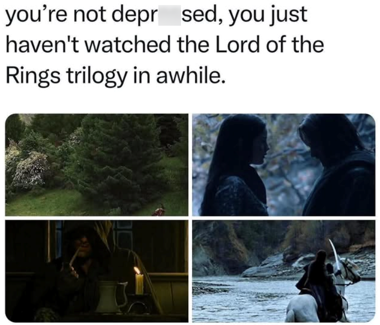 you're not depr sed, you just haven't watched the Lord of the Rings trilogy in awhile.