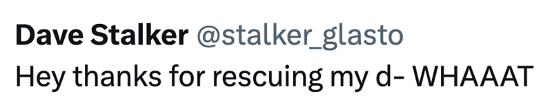 Dave Stalker @stalker_glasto Hey thanks for rescuing my d- WHAAAT