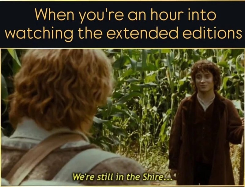 When you're an hour into watching the extended editions We're still in the Shire...