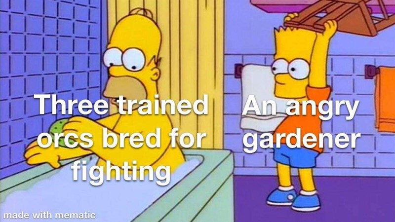 Threestrained ores bred for fighting An angry gardener made with mematic