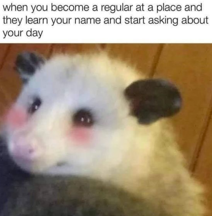 when you become a regular at a place and they learn your name and start asking about your day