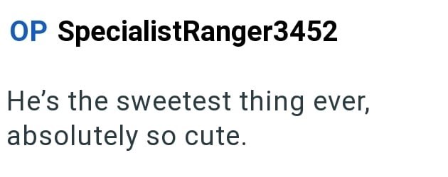 OP SpecialistRanger3452 He's the sweetest thing ever, absolutely so cute.