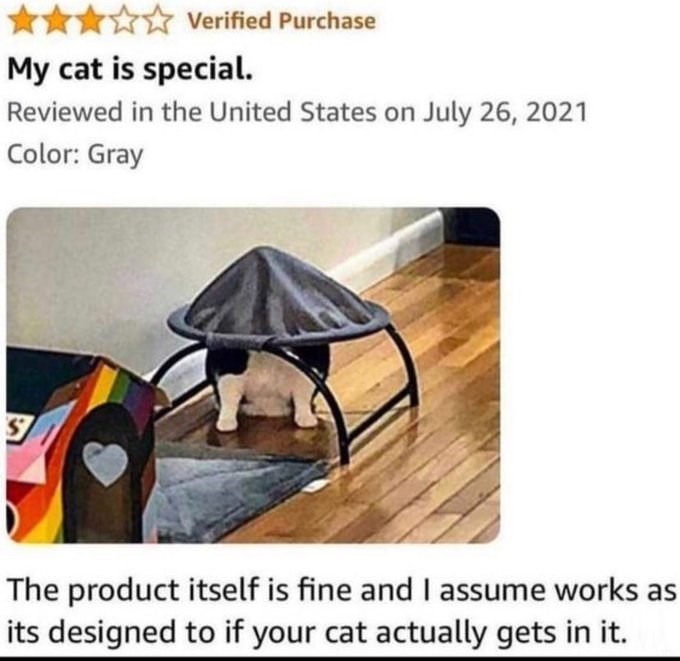 Verified Purchase My cat is special. Reviewed in the United States on July 26, 2021 Color: Gray S The product itself is fine and I assume works as its designed to if your cat actually gets in it.
