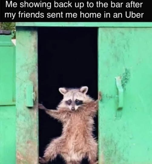 Me showing back up to the bar after my friends sent me home in an Uber