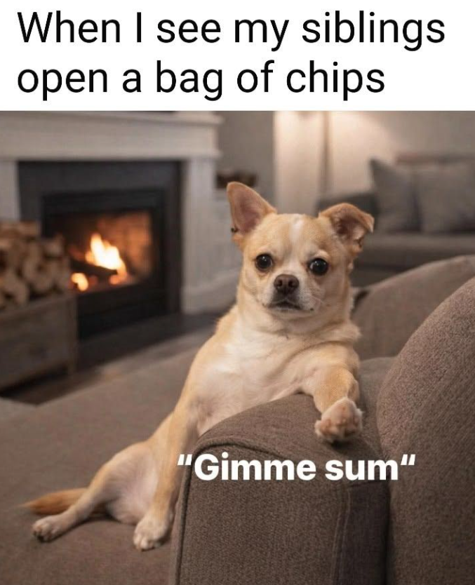 When I see my siblings open a bag of chips "Gimme sum"