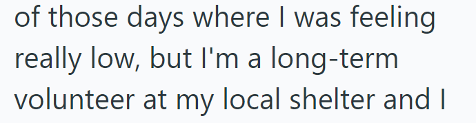 of those days where I was feeling really low, but I'm a long-term volunteer at my local shelter and I