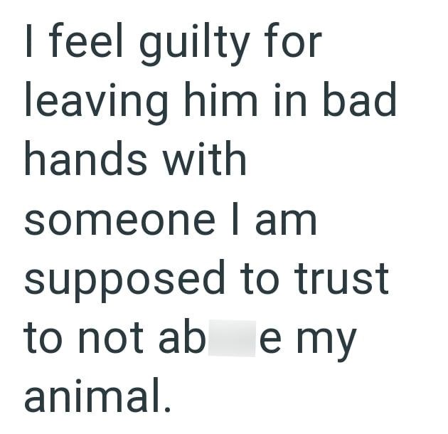 I feel guilty for leaving him in bad hands with someone I am supposed to trust to not ab e my animal.