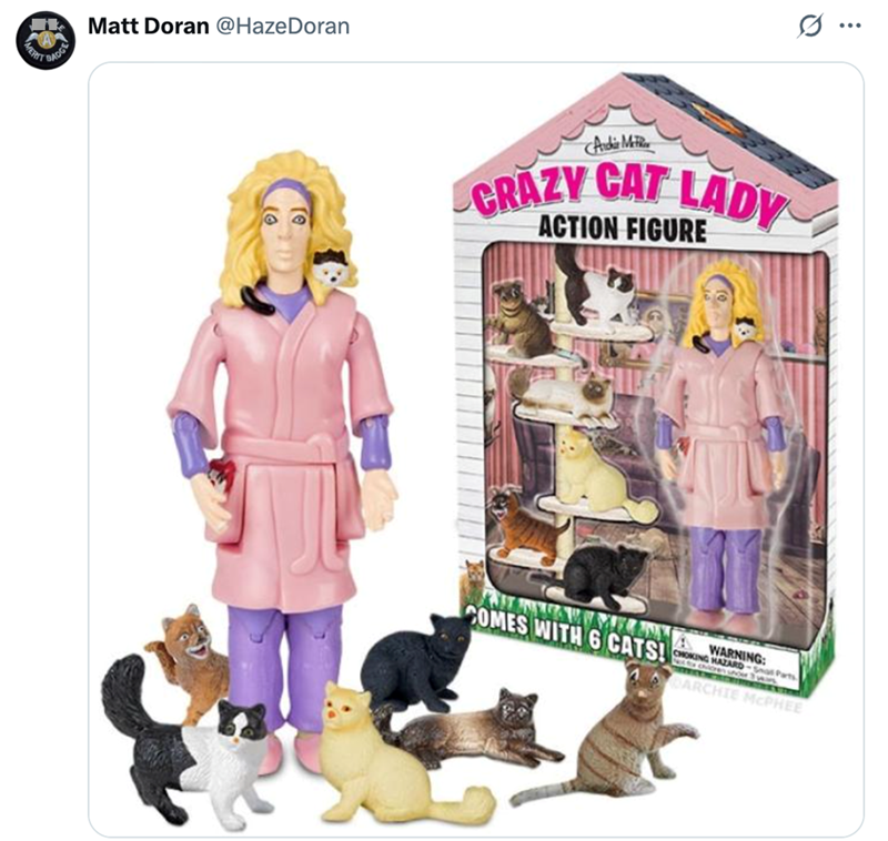 MERIT BADGE Matt Doran @HazeDoran Archie Me CRAZY CAT LADY ACTION FIGURE Snat Parts COMES WITH 6 CATS!ING WARNING: DARCHIE MCPHEE Q ...