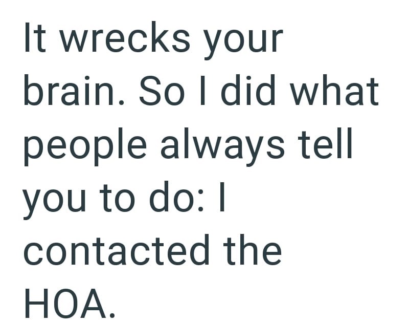 It wrecks your brain. So I did what people always tell you to do: I contacted the HOA.