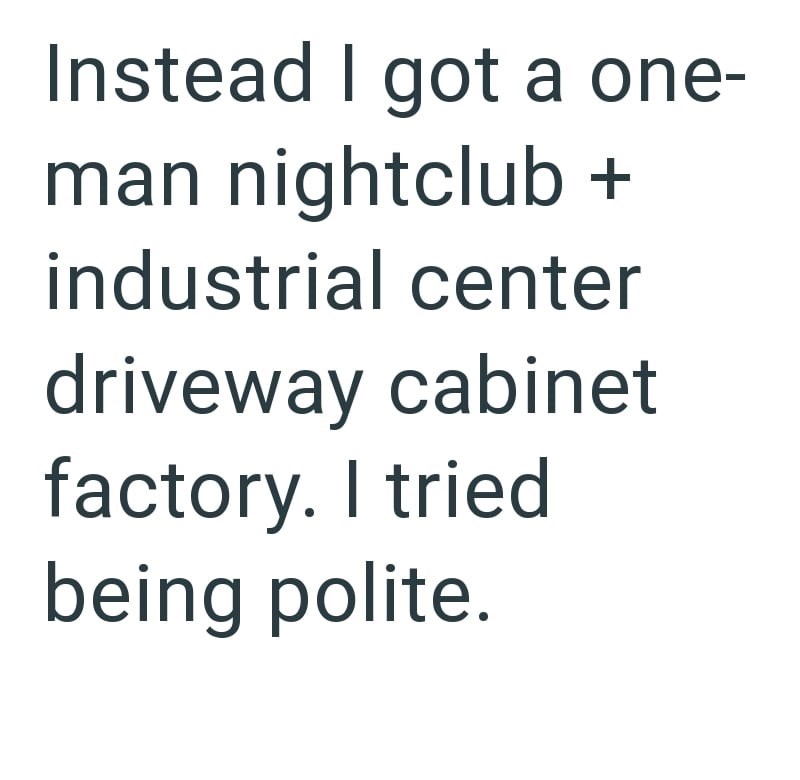 Instead I got a one- man nightclub + industrial center driveway cabinet factory. I tried being polite.