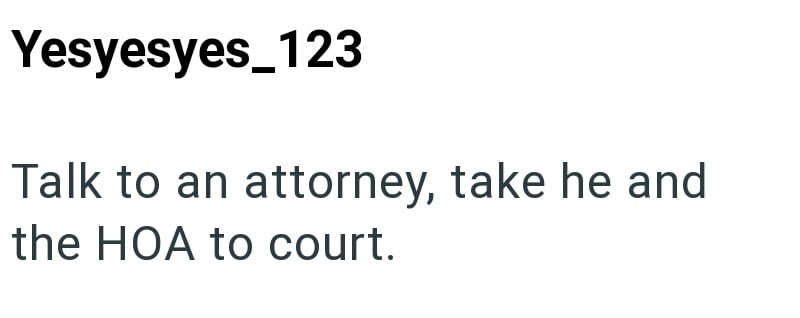 Yesyesyes_123 Talk to an attorney, take he and the HOA to court.