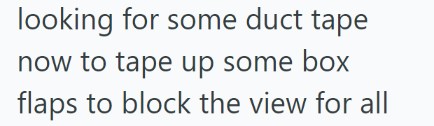 looking for some duct tape now to tape up some box flaps to block the view for all