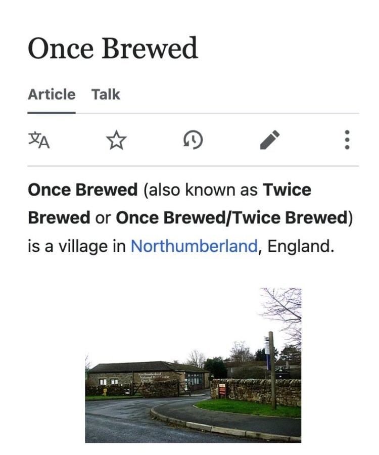 Once Brewed Article Talk ZA ☆ D Once Brewed (also known as Twice Brewed or Once Brewed/Twice Brewed) is a village in Northumberland, England. Northumberland National Crit