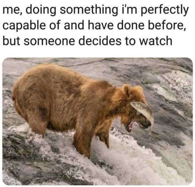 me, doing something i'm perfectly capable of and have done before, but someone decides to watch