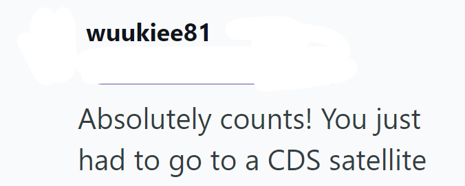 wuukiee81 Absolutely counts! You just had to go to a CDS satellite