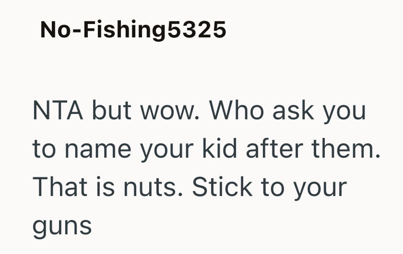 No-Fishing5325 NTA but wow. Who ask you to name your kid after them. That is nuts. Stick to your guns