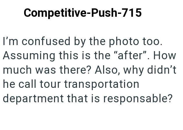 Competitive-Push-715 I'm confused by the photo too. Assuming this is the "after". How much was there? Also, why didn't he call tour transportation department that is responsable?