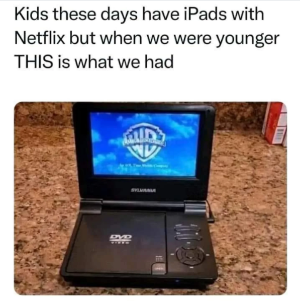 Kids these days have iPads with Netflix but when we were younger THIS is what we had SYLVANIA DVD VINTO 念