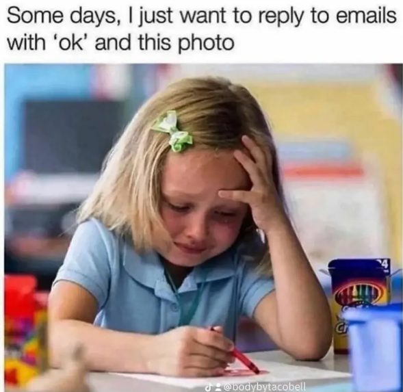 Some days, I just want to reply to emails with 'ok' and this photo @bodybytacobell Cr