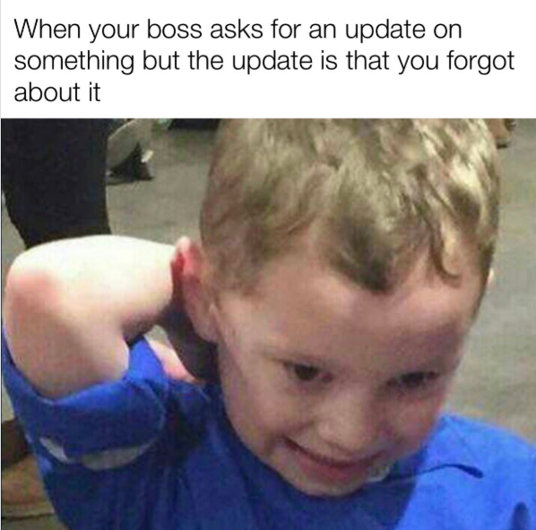 When your boss asks for an update on something but the update is that you forgot about it