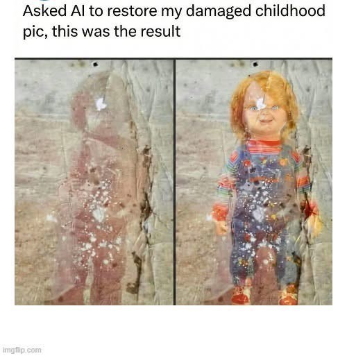 Asked Al to restore my damaged childhood pic, this was the result imgflip.com