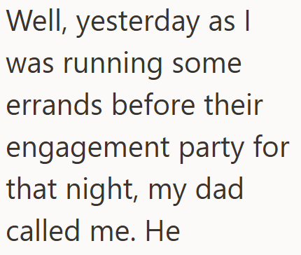 Well, yesterday as I was running some errands before their engagement party for that night, my dad called me. He