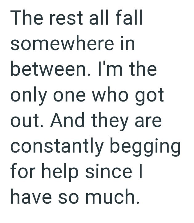 The rest all fall somewhere in between. I'm the only one who got out. And they are constantly begging for help since I have so much.
