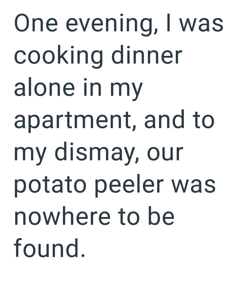 One evening, I was cooking dinner alone in my apartment, and to my dismay, our potato peeler was nowhere to be found.