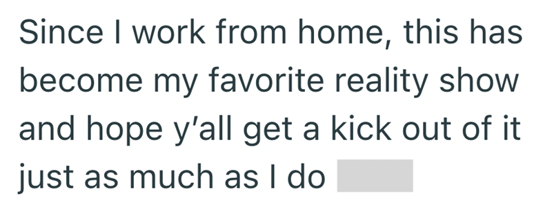 Since I work from home, this has become my favorite reality show and hope y'all get a kick out of it just as much as I do