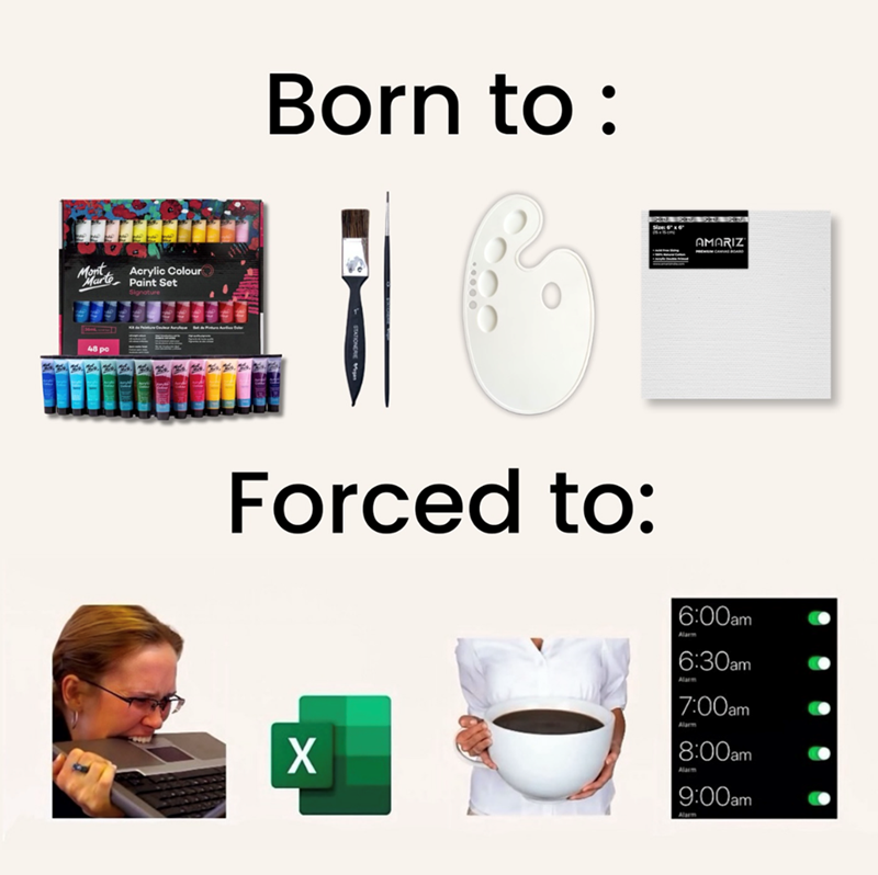 Mont Marte Acrylic Colour Paint Set 48 pc - Born to: Forced to: Size: 6"x6" AMARIZ X 6:00am Alarm 6:30am Alarm 7:00am Alarm 8:00am Alarm 9:00am