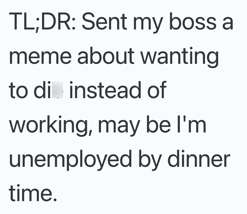 TL;DR: Sent my boss a meme about wanting to di instead of working, may be I'm unemployed by dinner time.