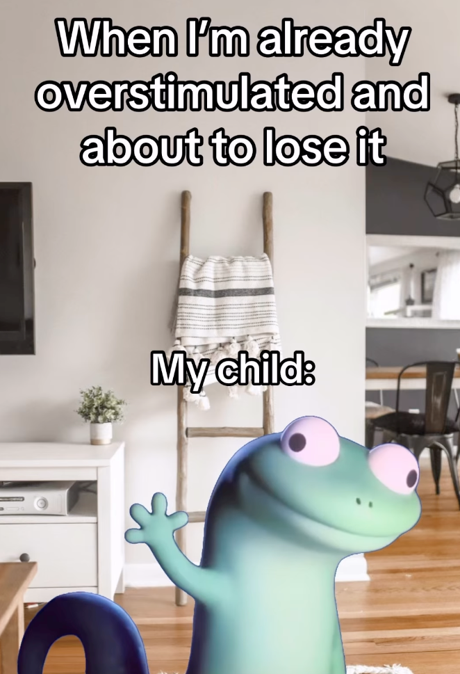 When I'm already overstimulated and about to lose it My child: