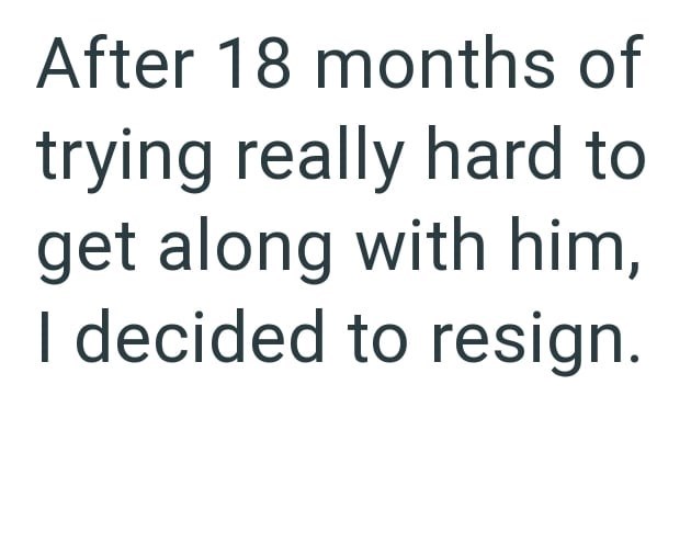 After 18 months of trying really hard to get along with him, I decided to resign.
