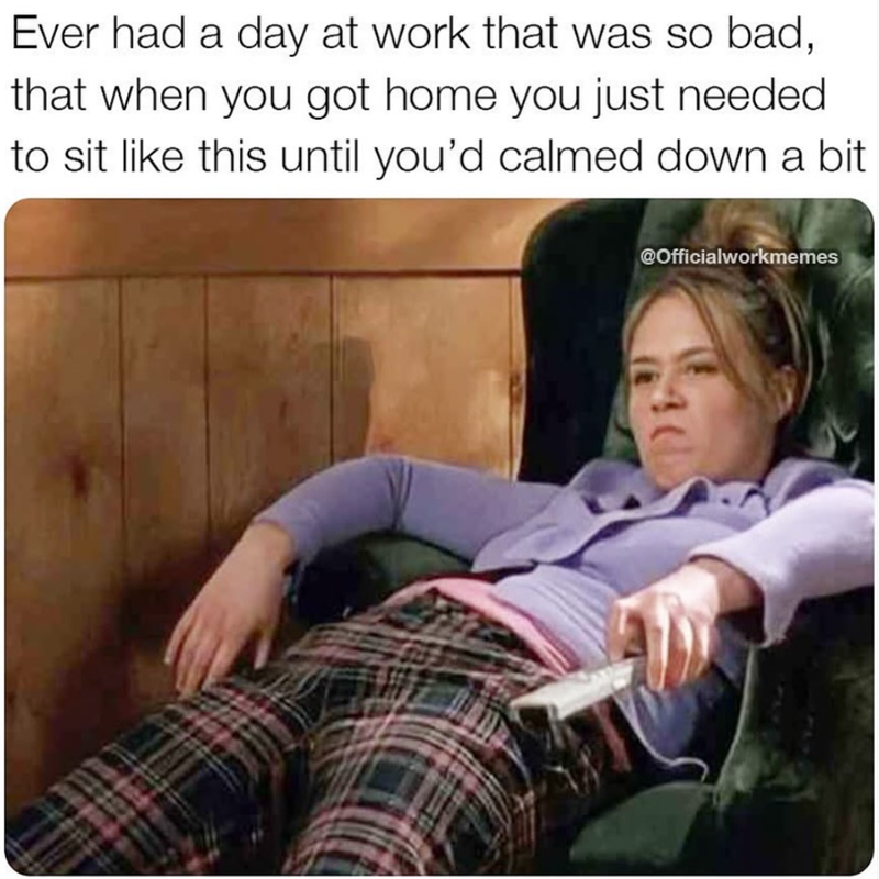 Ever had a day at work that was so bad, that when you got home you just needed to sit like this until you'd calmed down a bit @Officialworkmemes 40