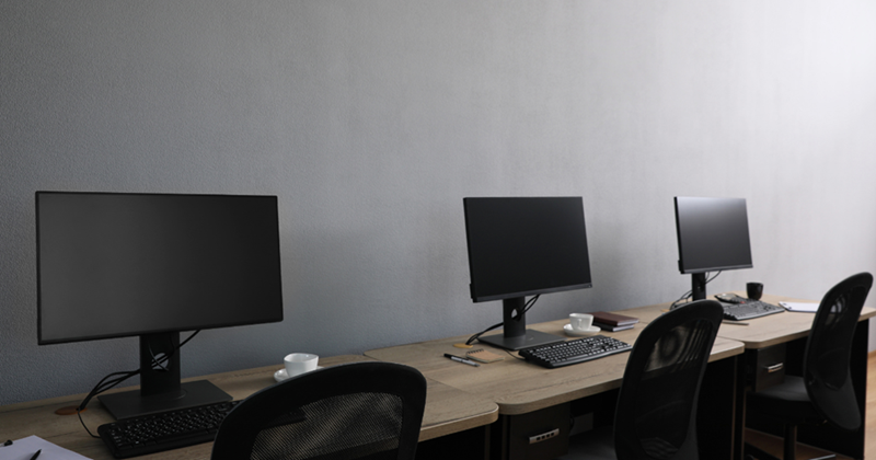 Empty workstations at an office.