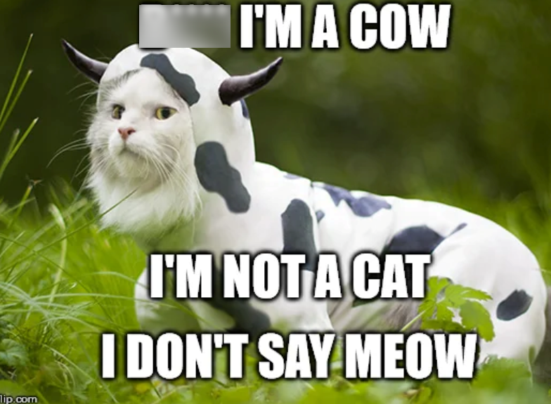 I'M A COW Tip.com I'M NOT A CAT I DON'T SAY MEOW