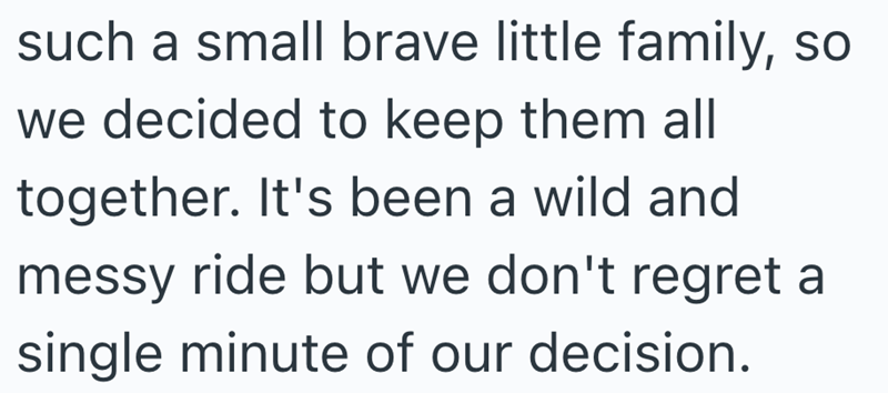 such a small brave little family, so we decided to keep them all together. It's been a wild and messy ride but we don't regret a single minute of our decision.