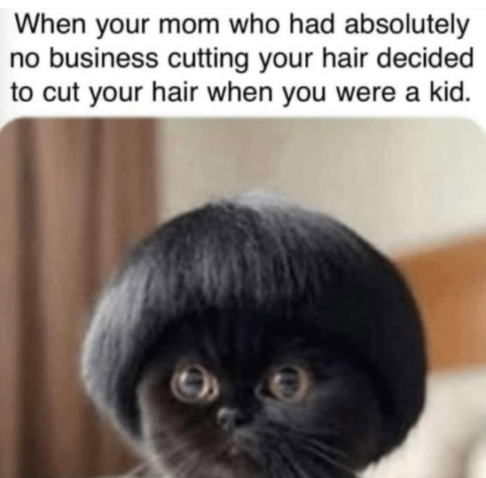 When your mom who had absolutely no business cutting your hair decided to cut your hair when you were a kid.