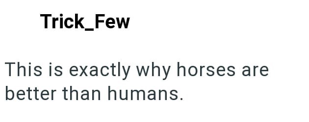 Trick_Few This is exactly why horses are better than humans.