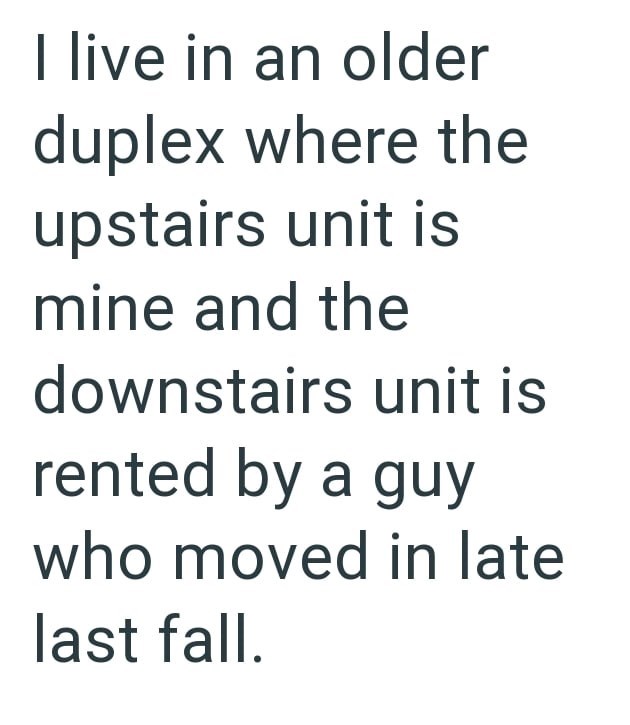 I live in an older duplex where the upstairs unit is mine and the downstairs unit is rented by a guy who moved in late last fall.