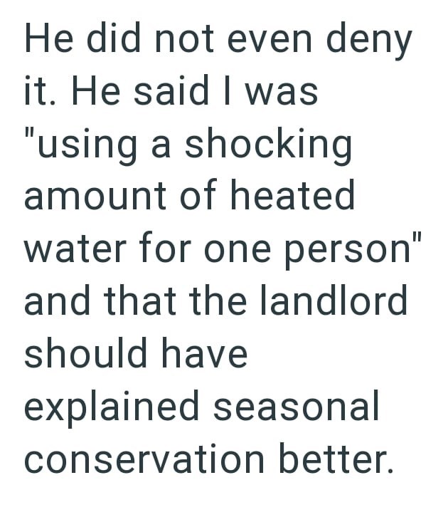 He did not even deny it. He said I was "using a shocking amount of heated water for one person" and that the landlord should have explained seasonal conservation better.