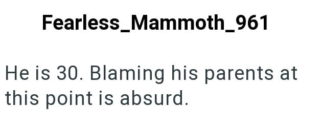Fearless_Mammoth_961 He is 30. Blaming his parents at this point is absurd.