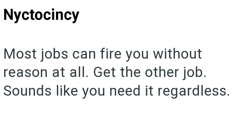 Nyctocincy Most jobs can fire you without reason at all. Get the other job. Sounds like you need it regardless.
