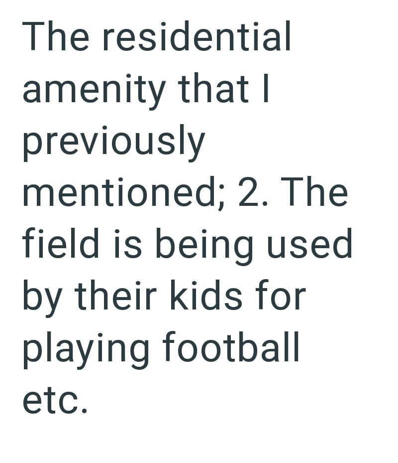 The residential amenity that I previously mentioned; 2. The field is being used by their kids for playing football etc.