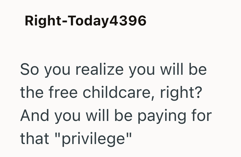 Right-Today4396 So you realize you will be the free childcare, right? And you will be paying for that "privilege"