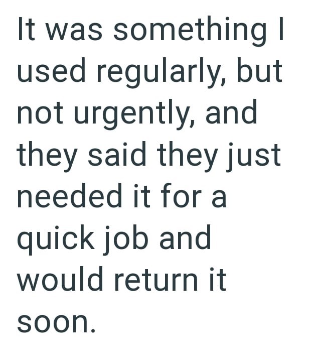 It was something I used regularly, but not urgently, and they said they just needed it for a quick job and would return it soon.