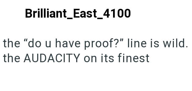 Brilliant_East_4100 the "do u have proof?" line is wild. the AUDACITY on its finest