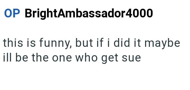 OP BrightAmbassador 4000 this is funny, but if i did it maybe ill be the one who get sue