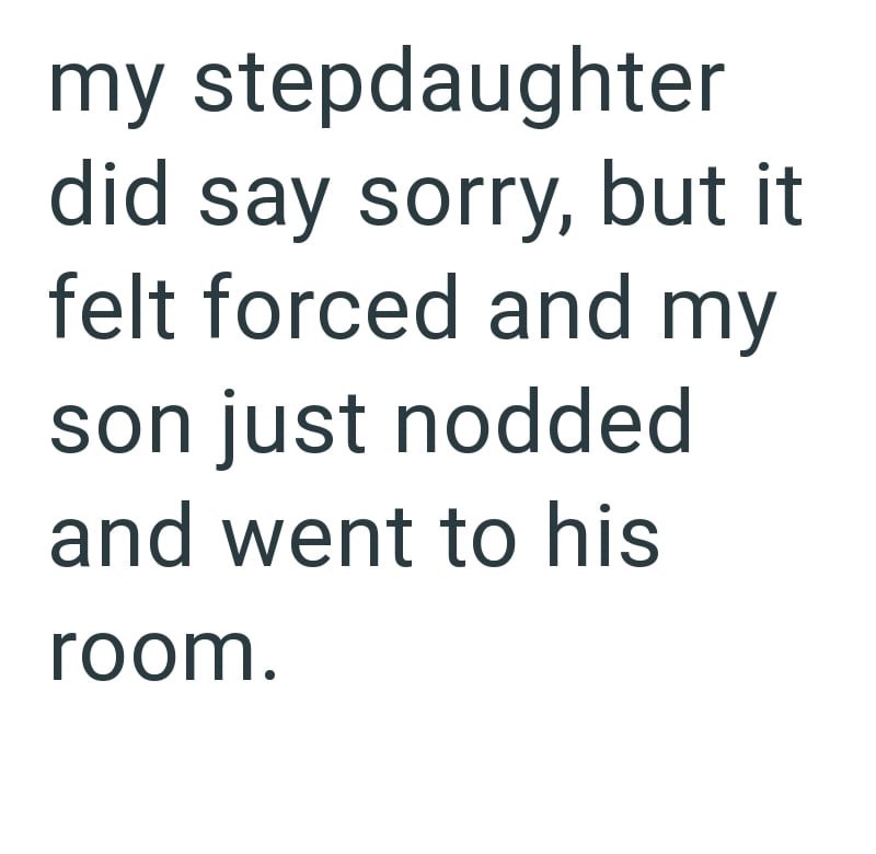 my stepdaughter did say sorry, but it felt forced and my son just nodded and went to his room.